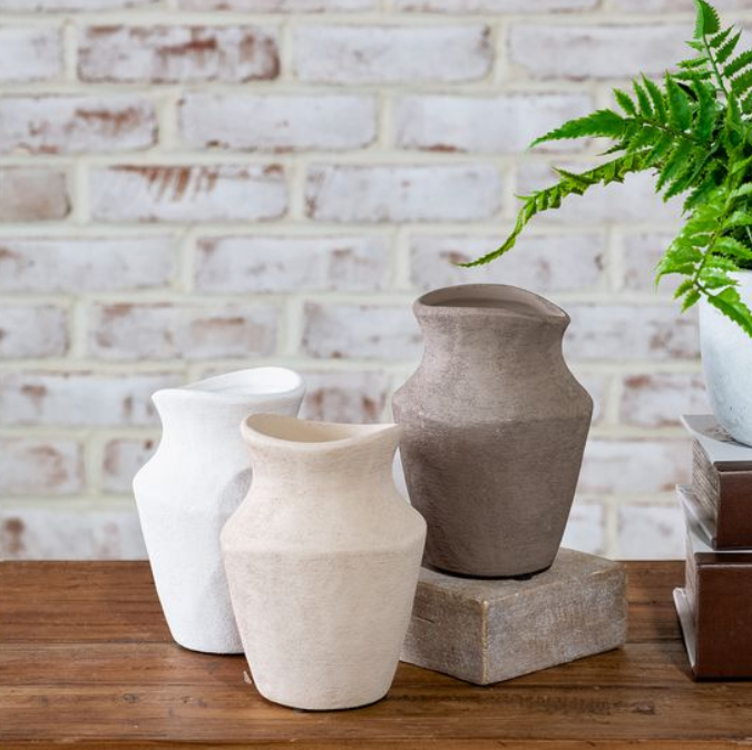 Wide Mouth Earth Vase, Feathered Farmhouse