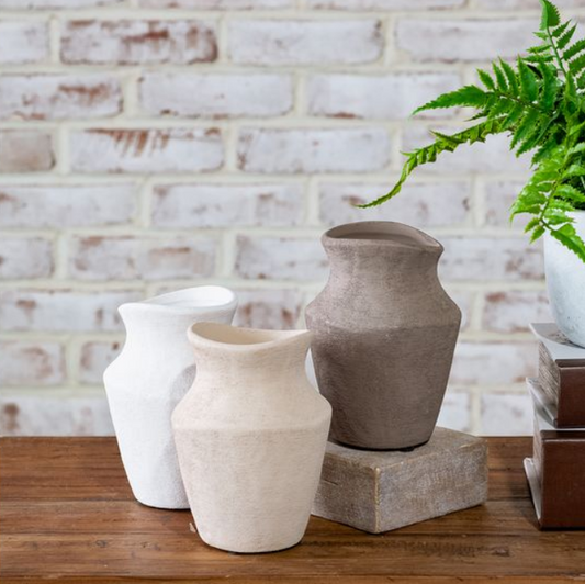 Wide Mouth Earth Vase, Feathered Farmhouse