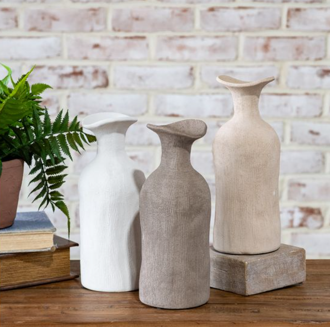 Fluted Earth Vase, Feathered Farmhouse