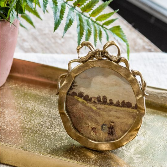 Bow Ribbon Pewter Photo Frame, Feathered Farmhouse