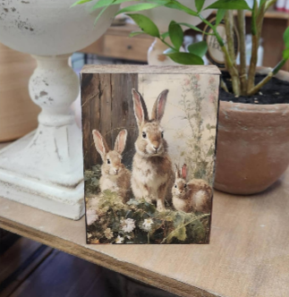 Bunny Trio Printed Block, Feathered Farmhouse
