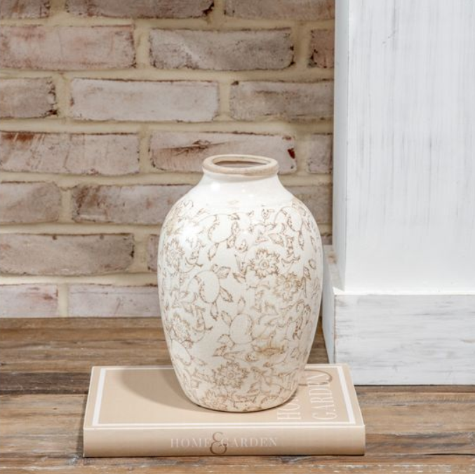 Beige Heirloom Vase, Feathered Farmhouse