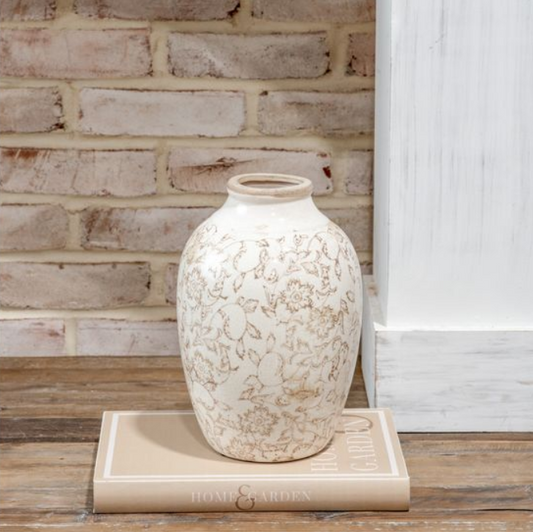 Beige Heirloom Vase, Feathered Farmhouse