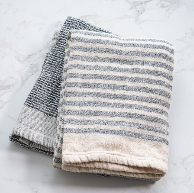 Blue Stripe Waffle Towels, Feathered Farmhouse
