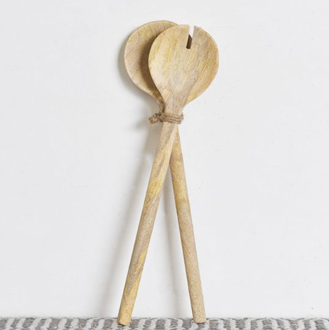 Wood Salad Serving Set, Feathered Farmhouse