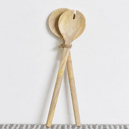 Wood Salad Serving Set, Feathered Farmhouse