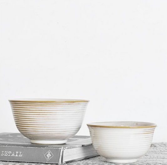 White Stripe Bowls, Feathered Farmhouse