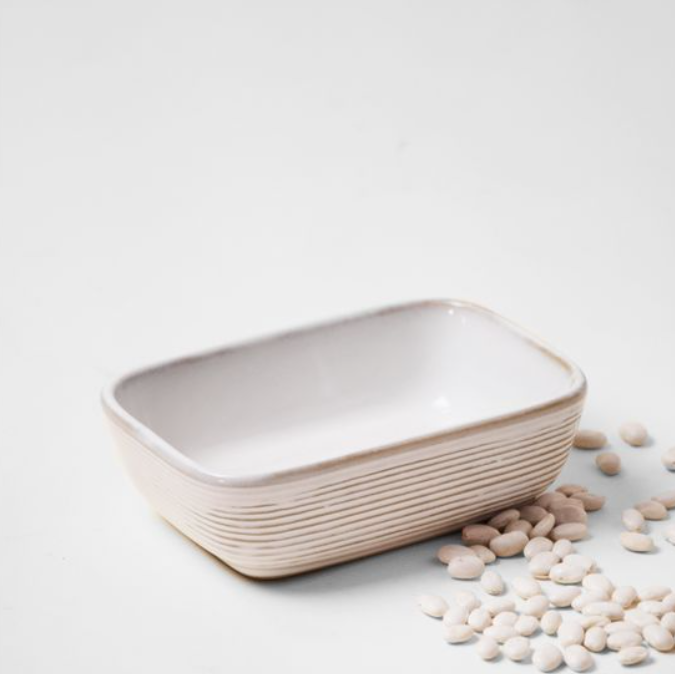 White Stripe Rectangular Dish, Feathered Farmhouse