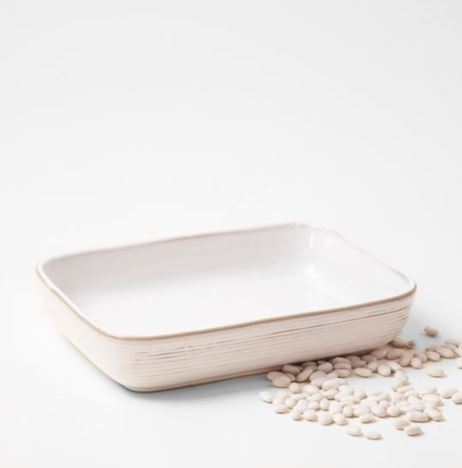 White Stripe Rectangular Dish, Feathered Farmhouse
