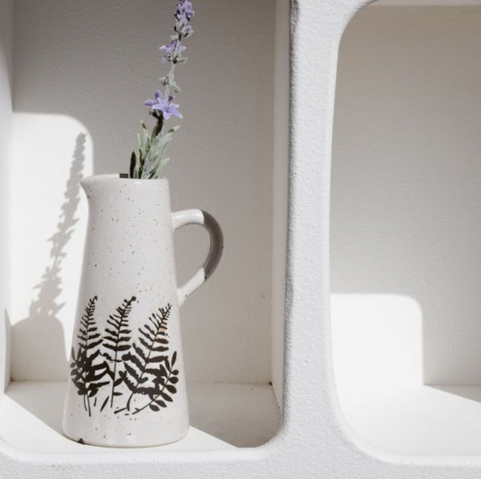 Black and White Fern Pattern Pitcher, Feathered Farmhouse