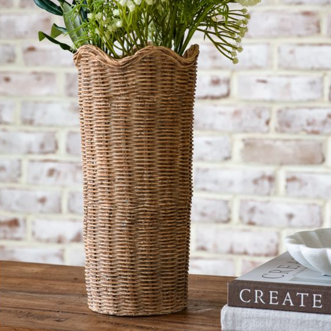 Basket Weave Cement Planter, Feathered Farmhouse