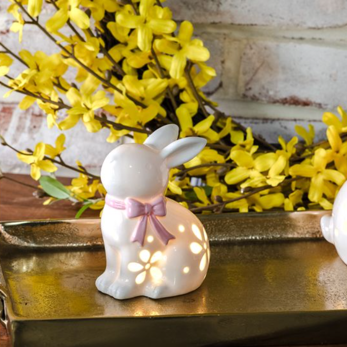 Bow LED Bunny, Feathered Farmhouse
