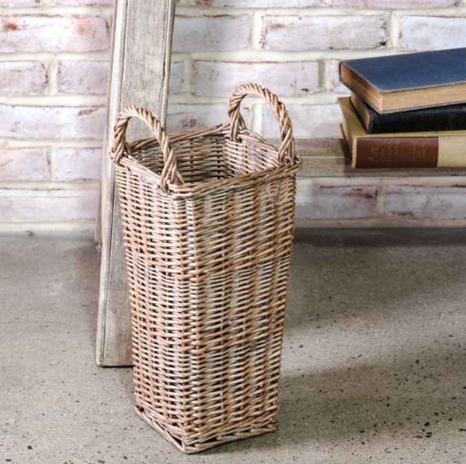 Tall Grey Willow Basket, Feathered Farmhouse