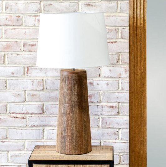 Natural Mango Wood Lamp, Feathered Farmhouse