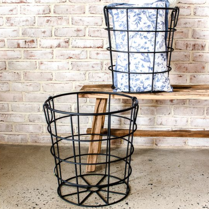 Black Iron Basket, Feathered Farmhouse