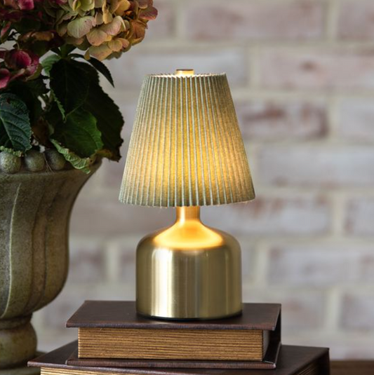 Rechargable Green & Gold LED Lamp, Feathered Farmhouse