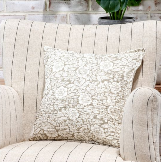 Beige Floral & Leaf Pillow, Feathered Farmhouse