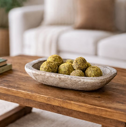 Wood Finish Cement Tray, Feathered Farmhouse