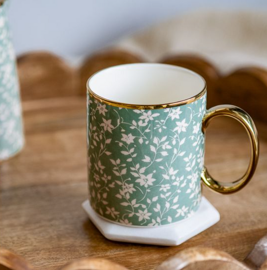 White Flower Mug, Feathered Farmhouse