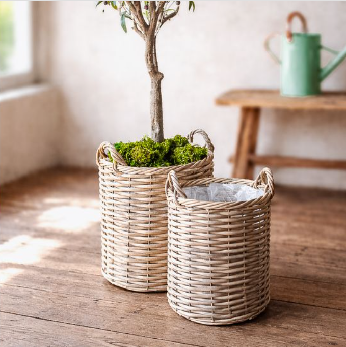 Poly Rattan Tall Basket, Feathered Farmhouse