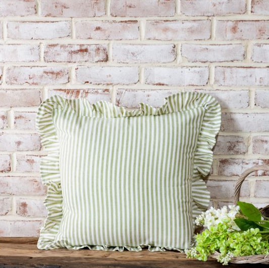 Sage Stripe Ruffle Pillow, Feathered Farmhouse