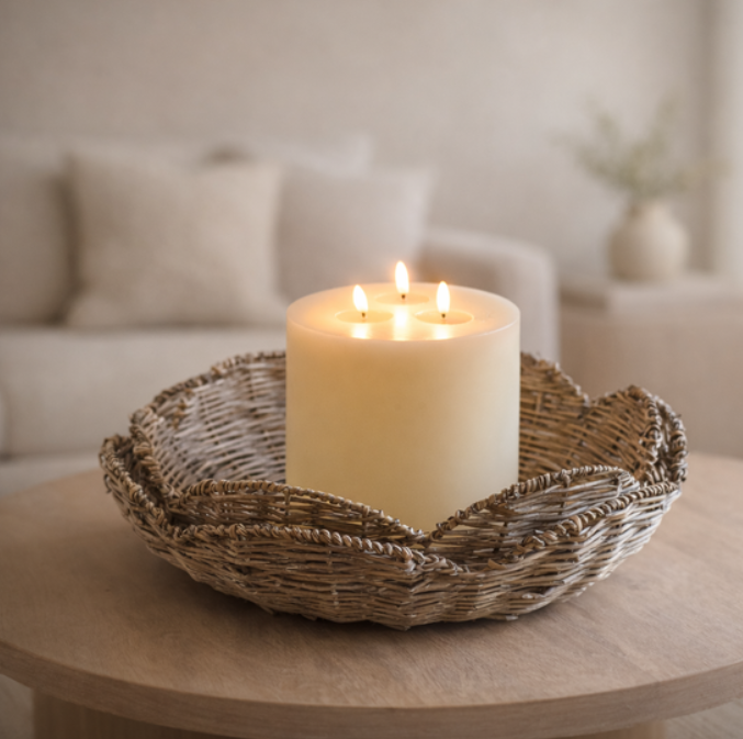 Grey Wash Willow Scalloped Tray, Feathered Farmhouse