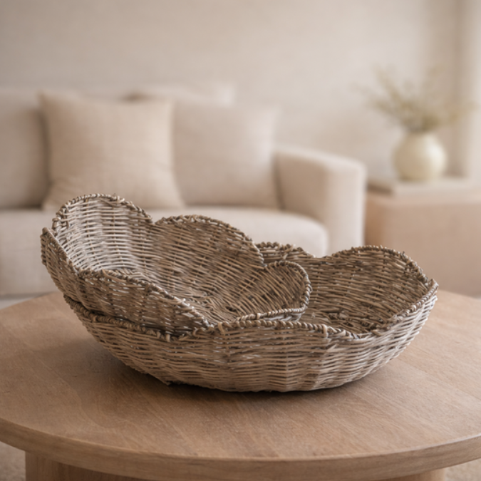 Grey Wash Willow Scalloped Tray, Feathered Farmhouse
