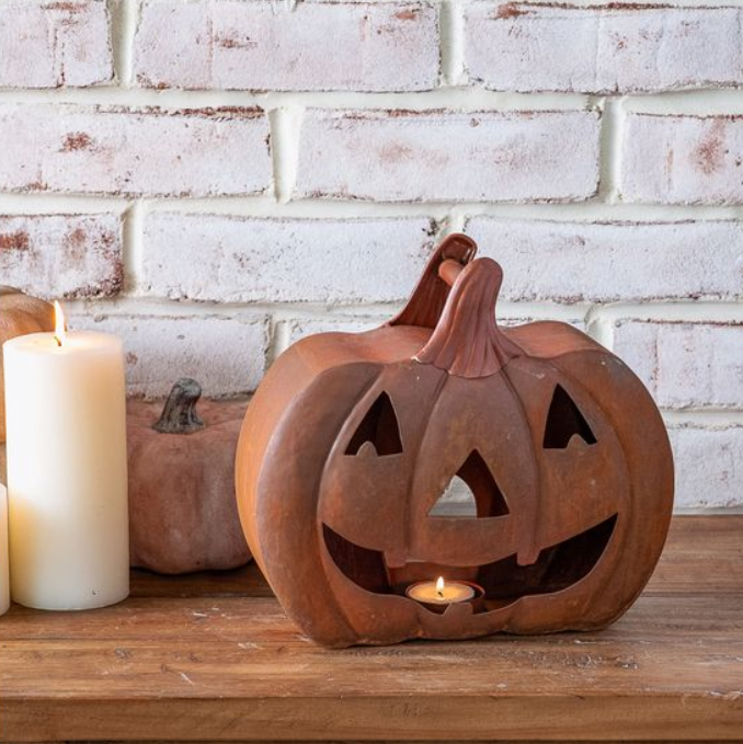 Jack-O-Lantern Candle Holder, Feathered Farmhouse