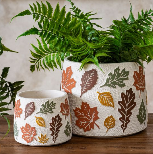 Fall Leaf Cement Planter, Feathered Farmhouse