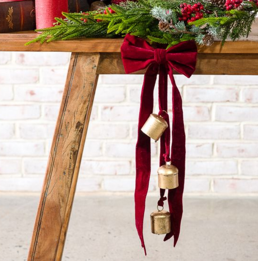 Burgundy Velvet Bell Hanger, Feathered Farmhouse