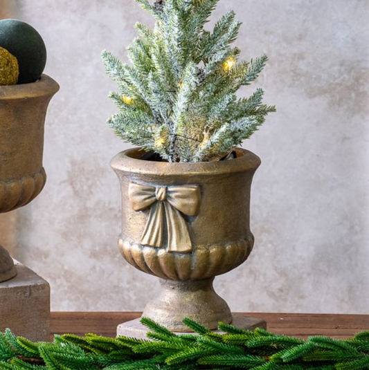 Gold Bow Holiday Planter, Feathered Farmhouse
