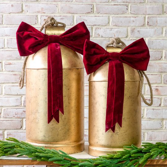 Gold Bell with Red Velvet Bow, Feathered Farmhouse