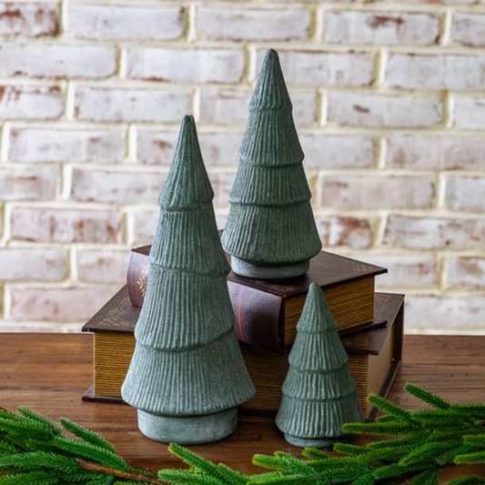 Green Holiday Ceramic Tree, Feathered Farmhouse