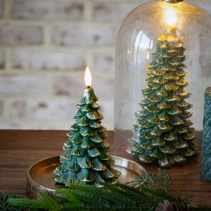 Green LED Tree Candle, Feathered Farmhouse