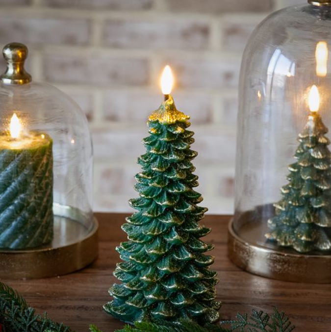 Green LED Tree Candle, Feathered Farmhouse