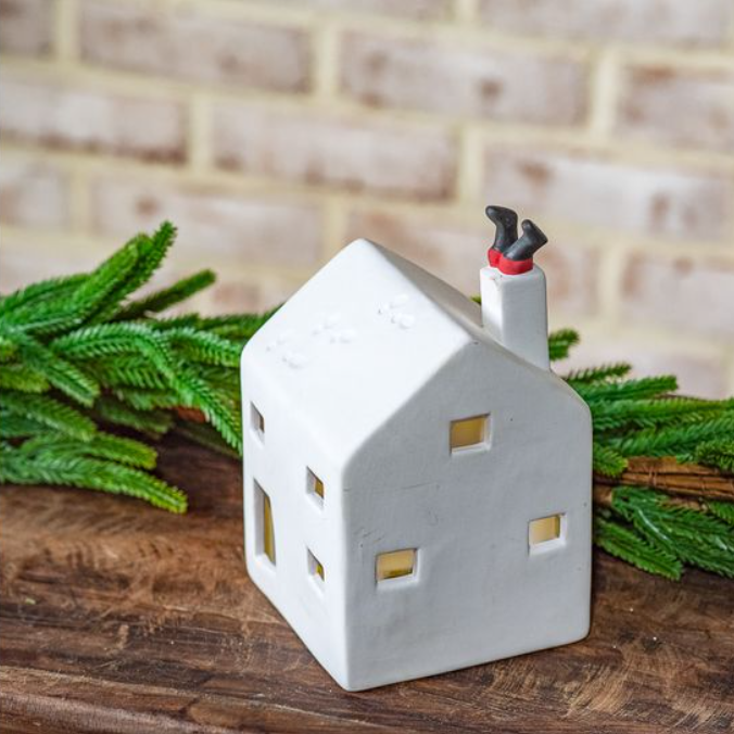 Santa Boots Ceramic House, Feathered Farmhouse