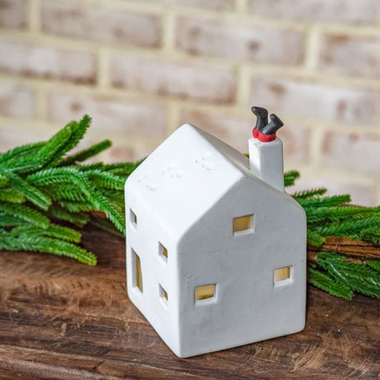 Santa Boots Ceramic House, Feathered Farmhouse
