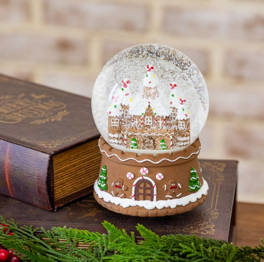 Musical Gingerbread House Snow Globe, Feathered Farmhouse