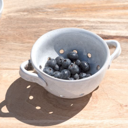 White Ceramic Mini Colander, Feathered Farmhouse