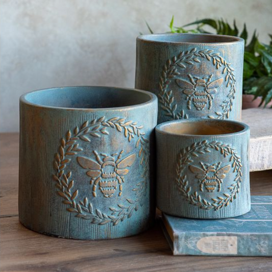 Green Bee Cement Pot, Feathered Farmhouse