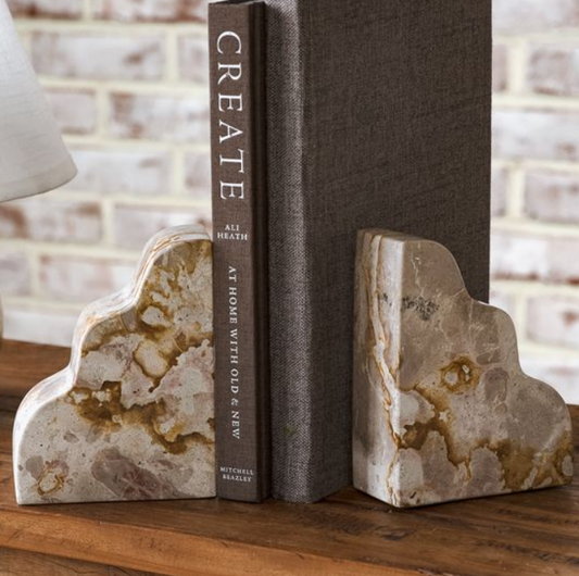Beige Marble Scallop Bookends, Feathered Farmhouse