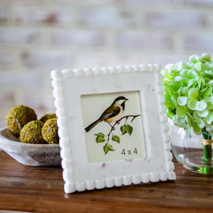 White Marble Photo Frame, Feathered Farmhouse