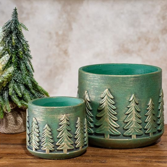 Green Tree Cement Planter, Feathered Farmhouse