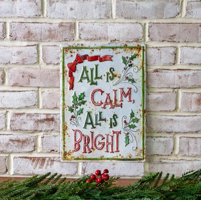 Holiday Calm & Bright Sign, Feathered Farmhouse