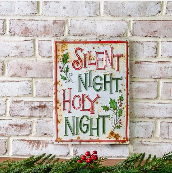 Silent Night Sign, Feathered Farmhouse