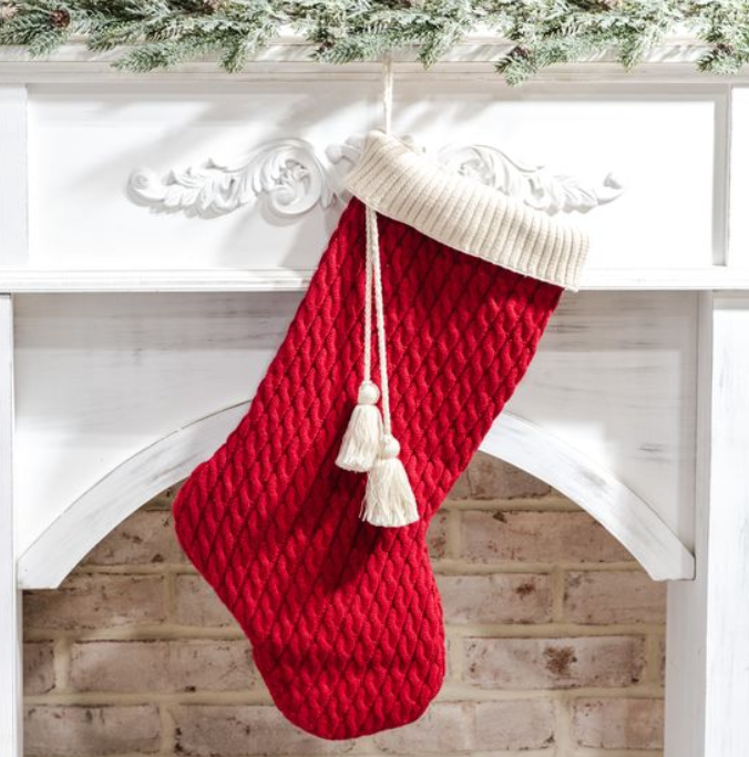 Red Knit Stocking, Feathered Farmhouse
