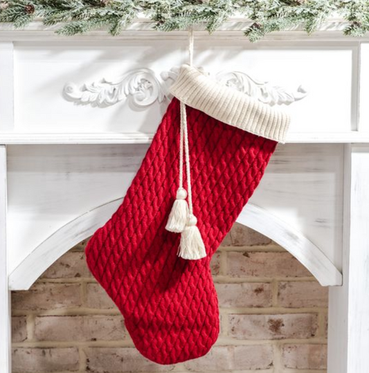 Red Knit Stocking, Feathered Farmhouse