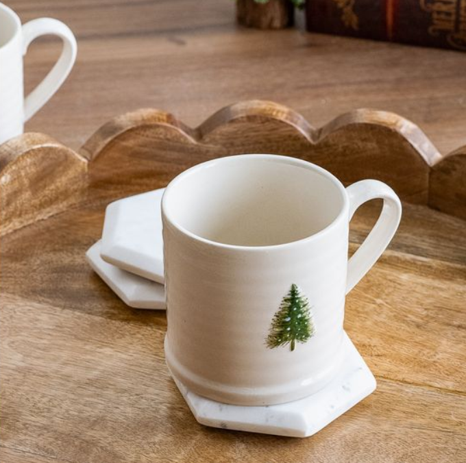 Embossed Christmas Tree Mug, Feathered Farmhouse