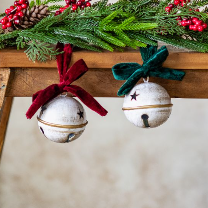 White & Gold Jingle Bell, Feathered Farmhouse