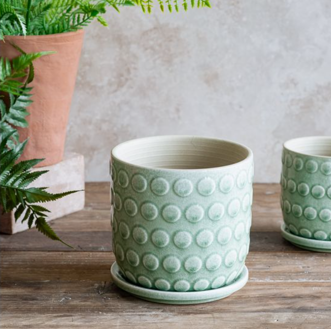 Light Green Dot Planter, Feathered Farmhouse